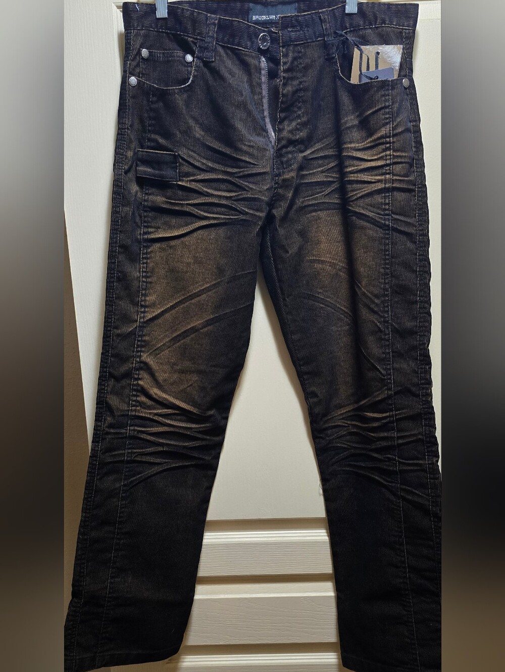 Brooklyn Xpress Men's Corduroy Straight Black And Brown Washed Jeans Size 32